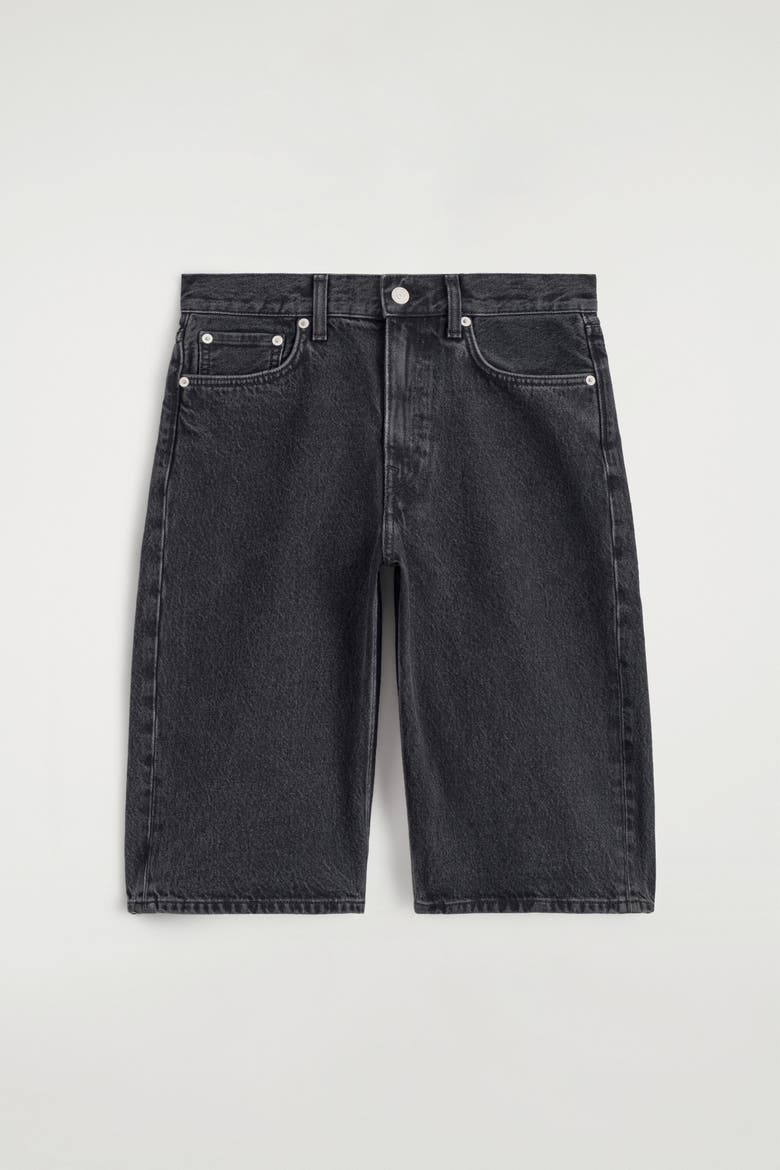 Chord Straight-leg Denim Shorts, Alternate, color, BLACK