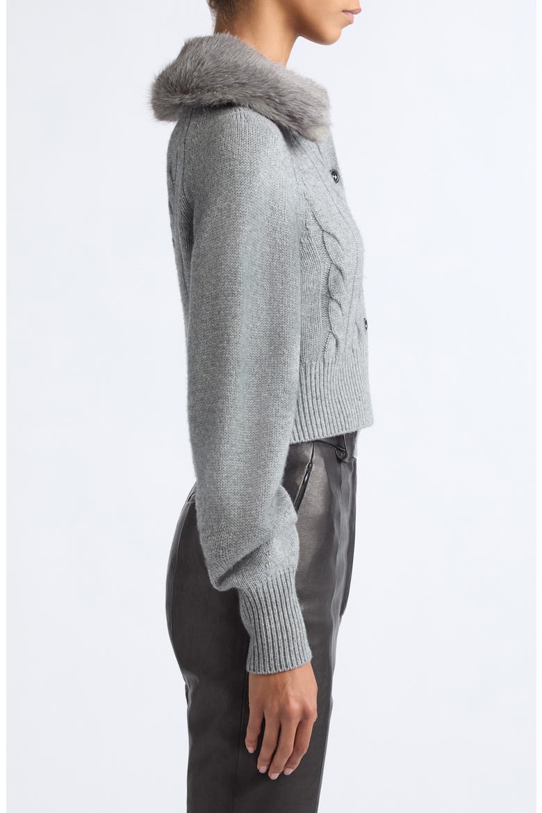 Rita Wool & Cashmere Cable Cardigan with Faux Fur Collar, Alternate, color, STORM