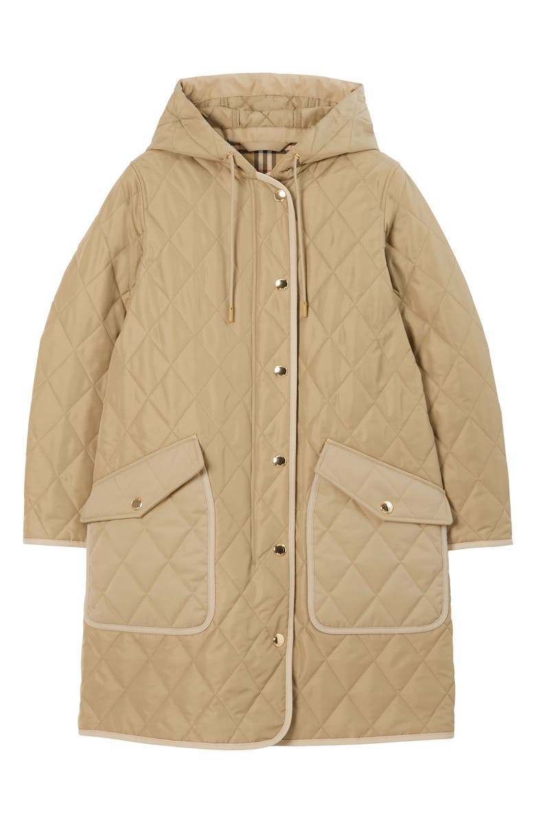Burberry Roxby Quilted Hooded Long Jacket, Alternate, color,