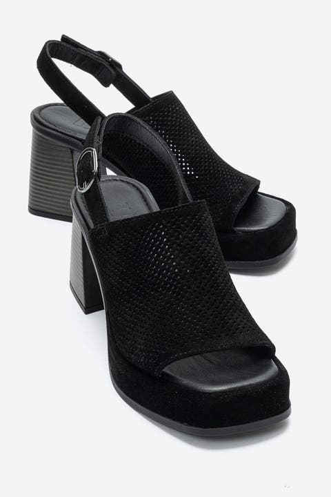 Penvia Block Heel Leather Platform Sandal