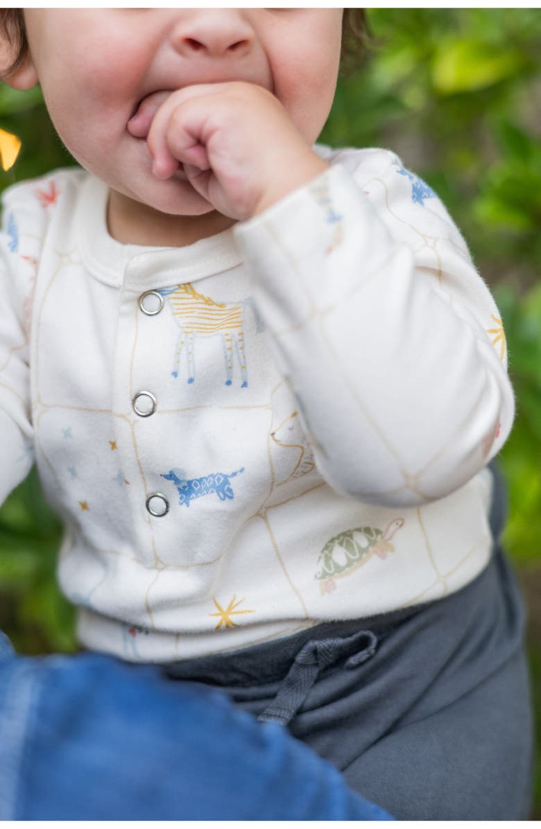 Pehr Henley Organic Cotton Bodysuit, Alternate, color, Animal Shuffle