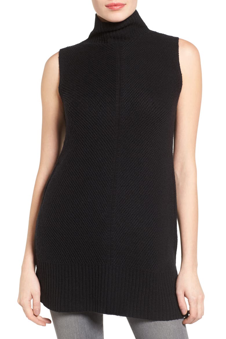 SLEEVELESS MOCK NECK SWEATER, Main, color, BLACK