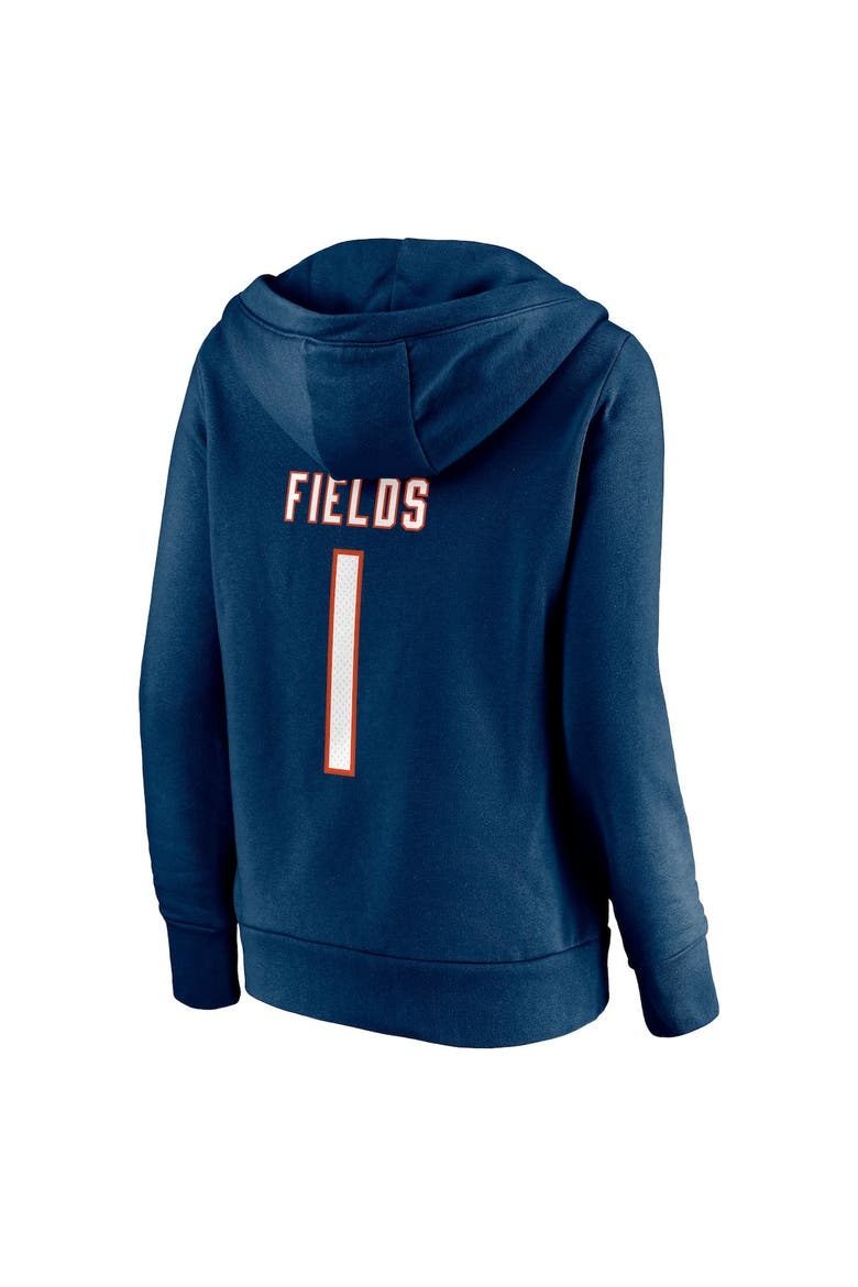 Women's Fanatics Branded Justin Fields Navy Chicago Bears Player Icon Name & Number V-Neck Pullover Hoodie, Alternate, color, Navy