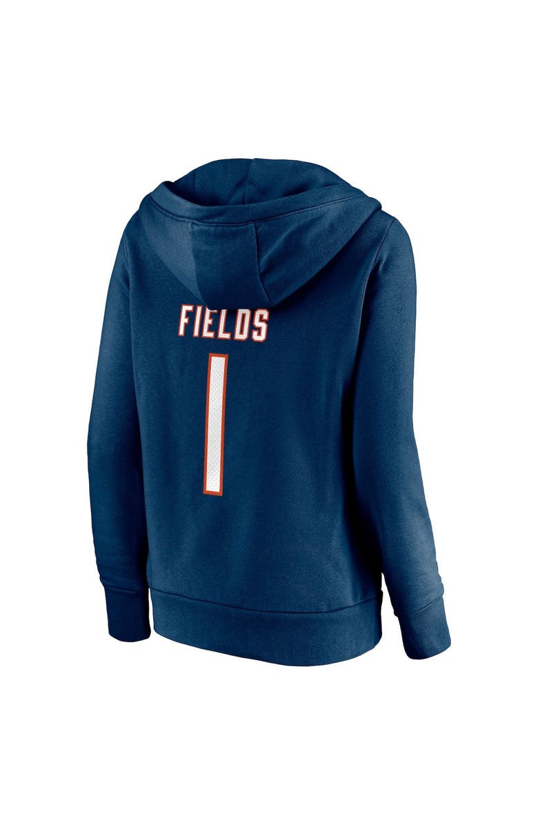 FANATICS Women's Fanatics Branded Justin Fields Navy Chicago Bears Player Icon Name & Number V-Neck Pullover Hoodie, Alternate, color, 