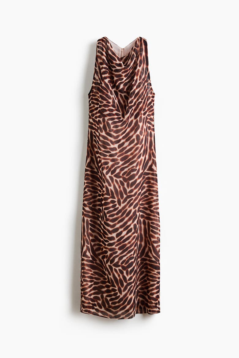 Sleeveless Cowl-neck Dress, Alternate, color, Light beige/patterned