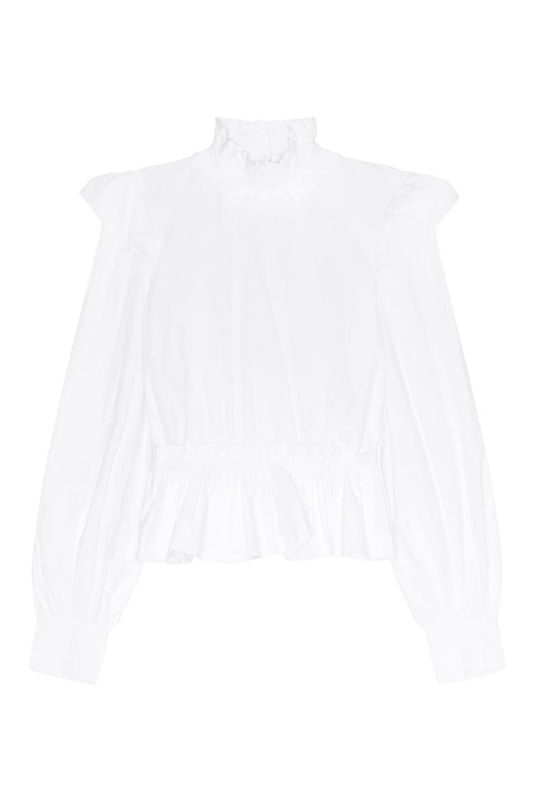 Ruffle Long Sleeve Organic Cotton Blouse, Alternate, color, BRIGHT WHITE