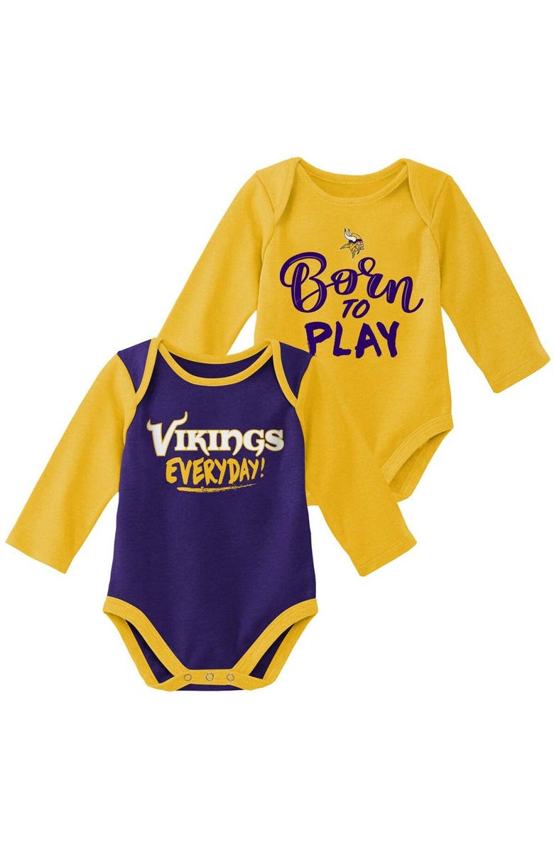 Outerstuff Newborn & Infant Gold/Purple Minnesota Vikings Little Player Long Sleeve 2-Pack Bodysuit Set, Main, color, 