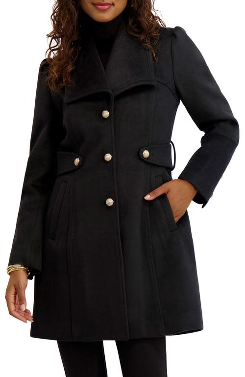 Kensie Wool Blend Long Coat In Black