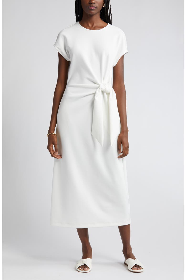 Tie Waist Midi Dress, Main, color, IVORY CLOUD