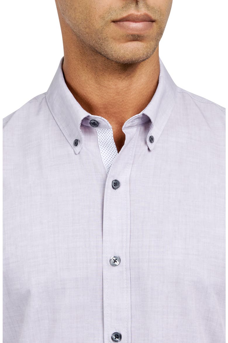 Slim Fit Four-Way Stretch Performance Chambray Short Sleeve Button-Down Shirt, Alternate, color, GREY CHAMBRAY