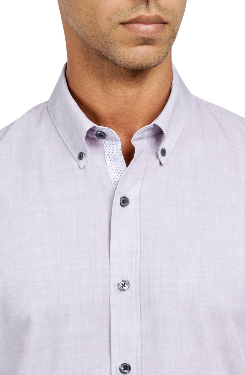 CONSTRUCT Slim Fit Four-Way Stretch Performance Chambray Short Sleeve Button-Down Shirt, Alternate, color, Grey Chambray