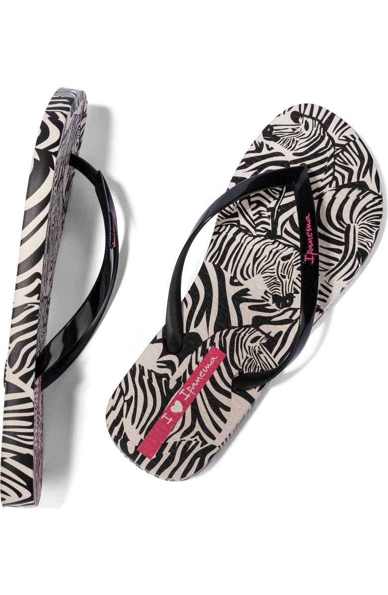 Ipanema Animal Print VI Flip Flop, Alternate, color, Beige/ Black/ Pink