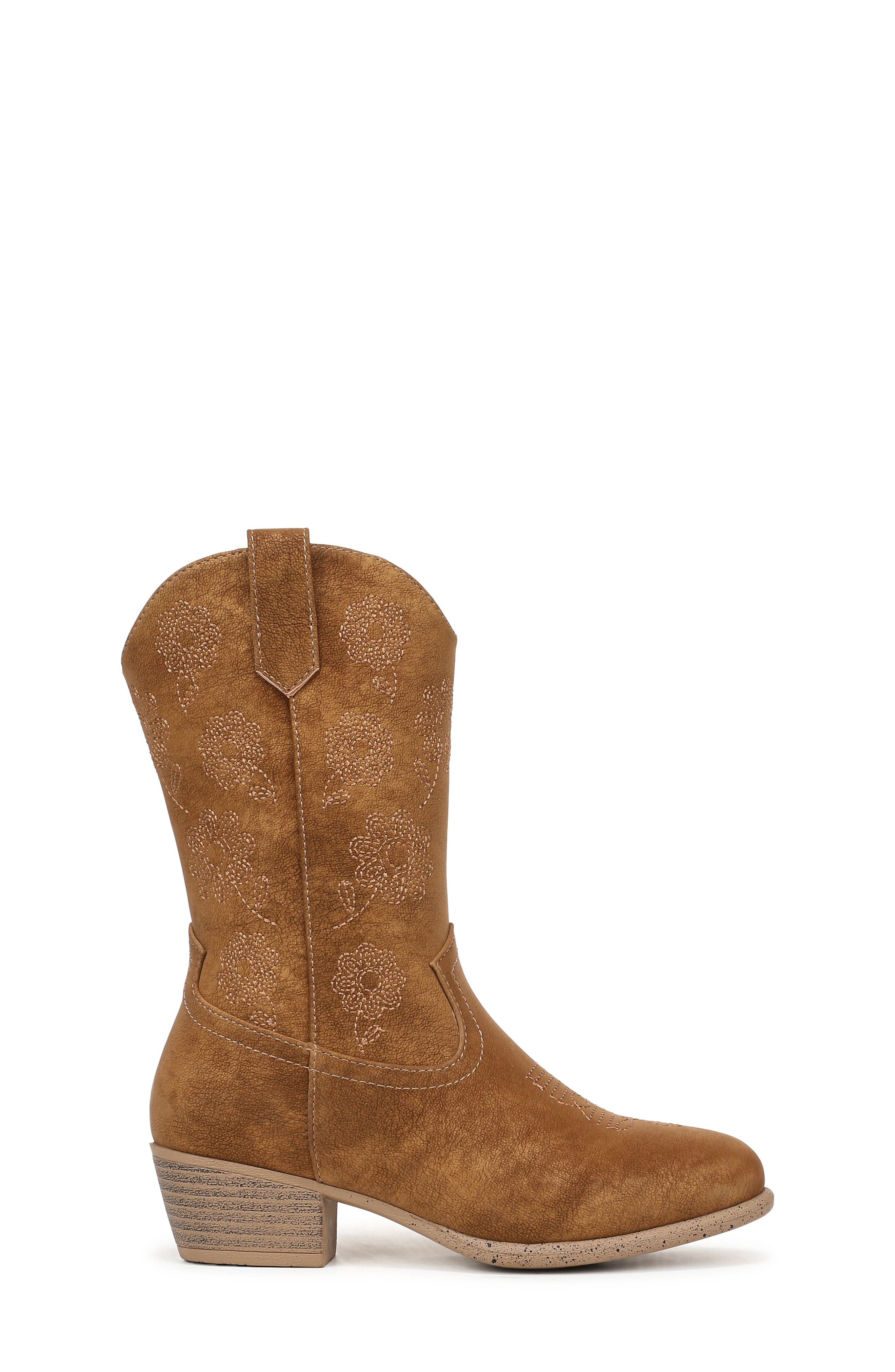 Kids' Sandia Embroidered Western Boot, Alternate, color, TAN FAUX LEATHER