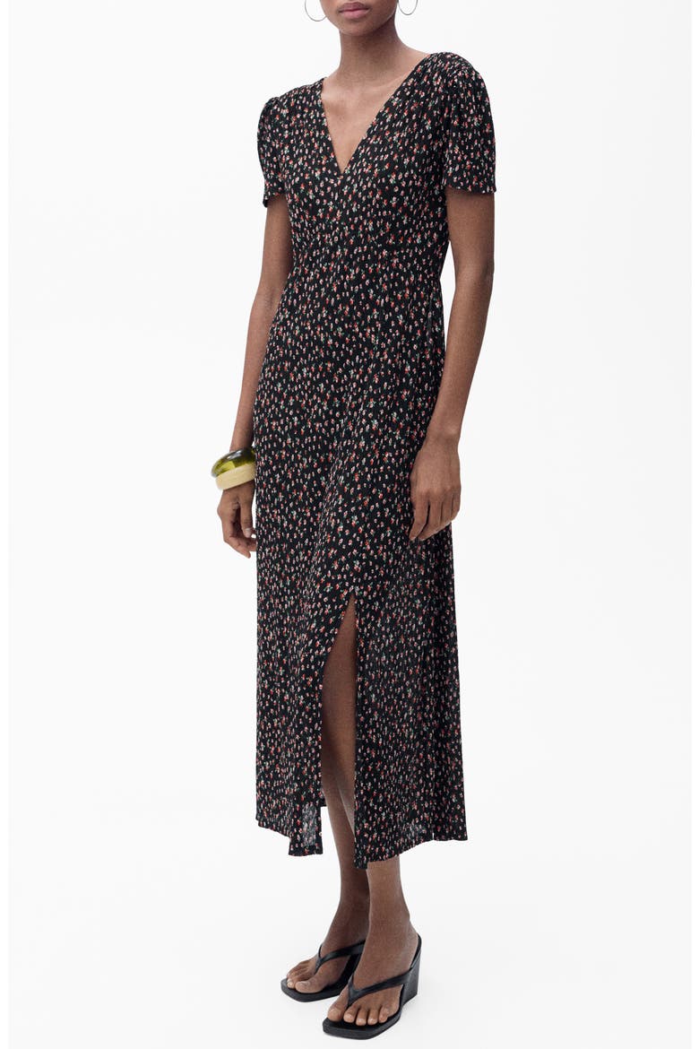Floral Print Midi Dress, Main, color, BLACK