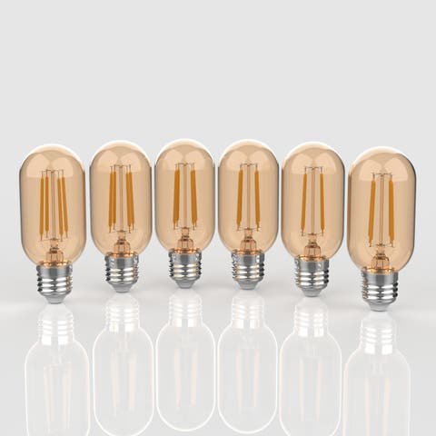 Industrial Non-Dimmable T45-4W LED Edison Bulbs with E26 Base, 80+ CRI, Warm White 2700K, 350 Lumens, Tinted Amber (Pack of 6)