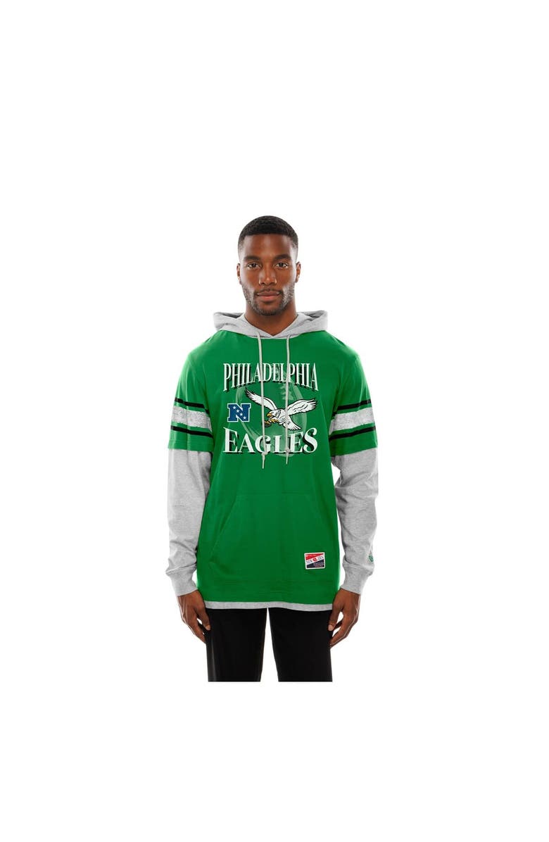 New Era Men's New Era Kelly Green Philadelphia Eagles Twofer Layered Long Sleeve Hoodie T-Shirt, Alternate, color,