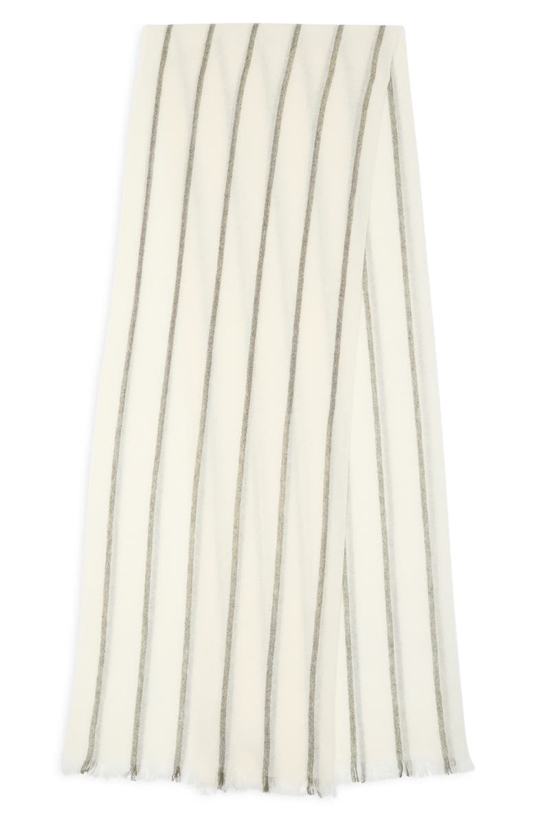 Nordstrom Stripe Cashmere Scarf, Alternate, color, Ivory- Olive Combo