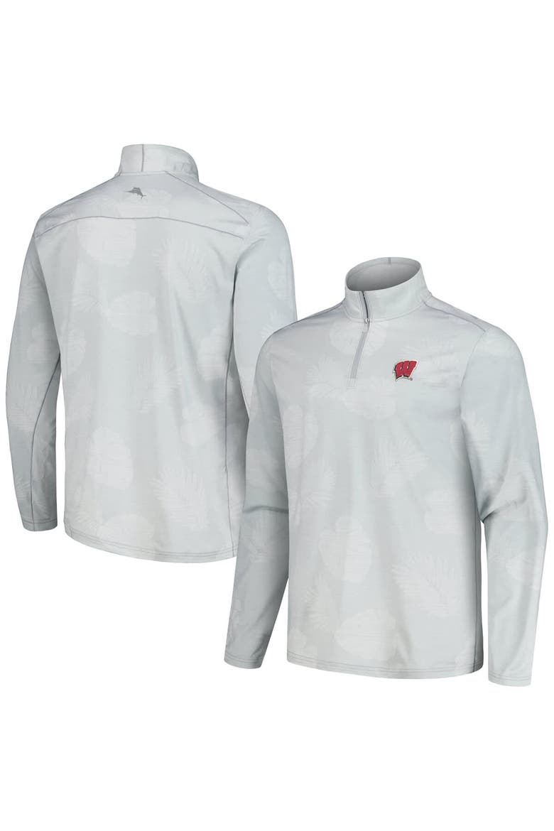 Men's Tommy Bahama Gray Wisconsin Badgers Delray Frond IslandZone Half-Zip Jacket, Main, color, Gray