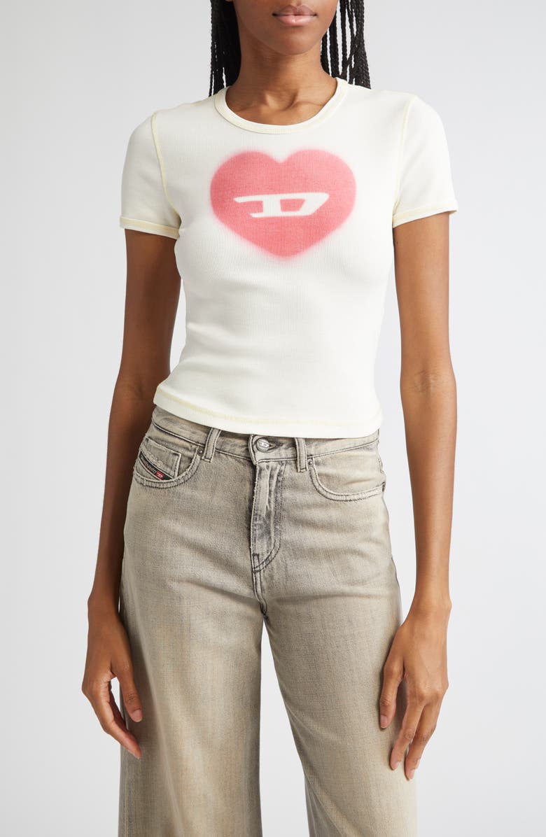 DIESEL<sup>®</sup> Heart Logo Rib Graphic T-Shirt, Main, color, Vanila