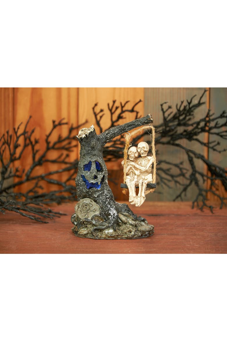 Glowing Eyes Halloween Tree & Skeleton Couple Swing Light-Up Led Figurine, Alternate, color, Brown