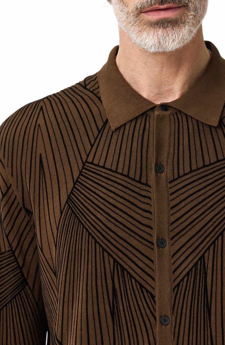 John Varvatos Dorian Knit Button-Up Shirt, Alternate, color, Dark Brown
