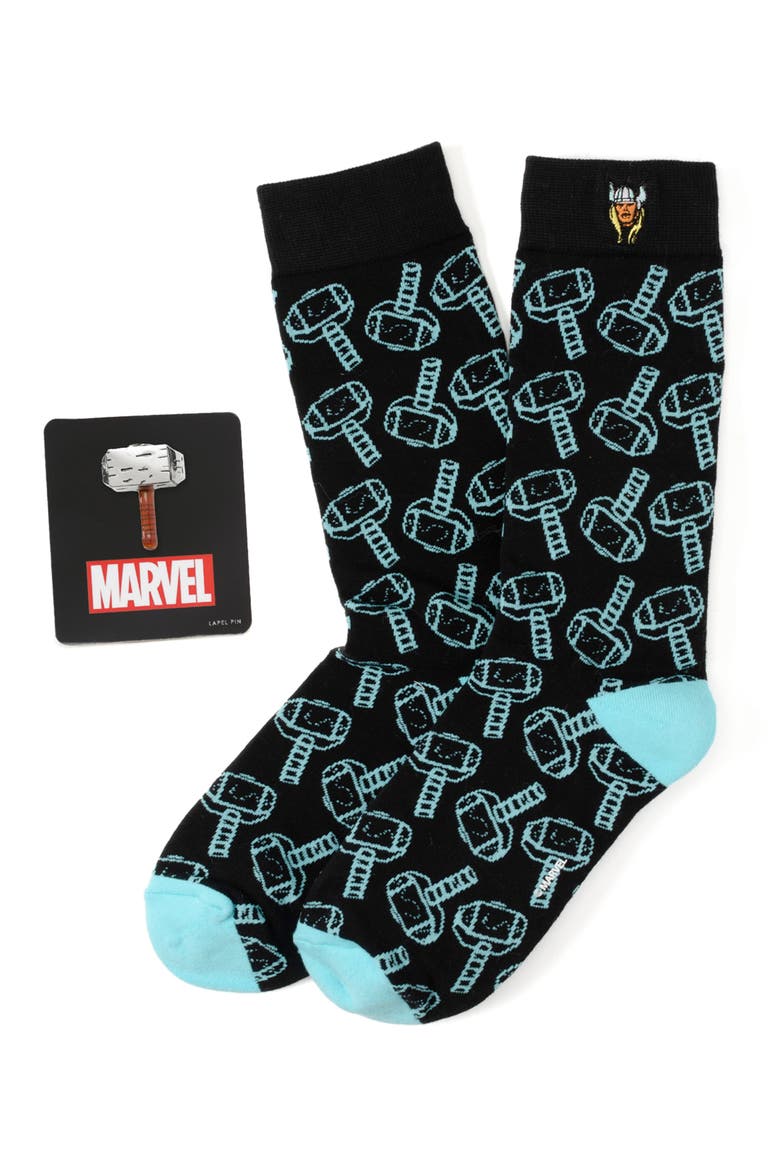 Thor Crew Socks & Lapel Pin Set, Main, color, MULTI
