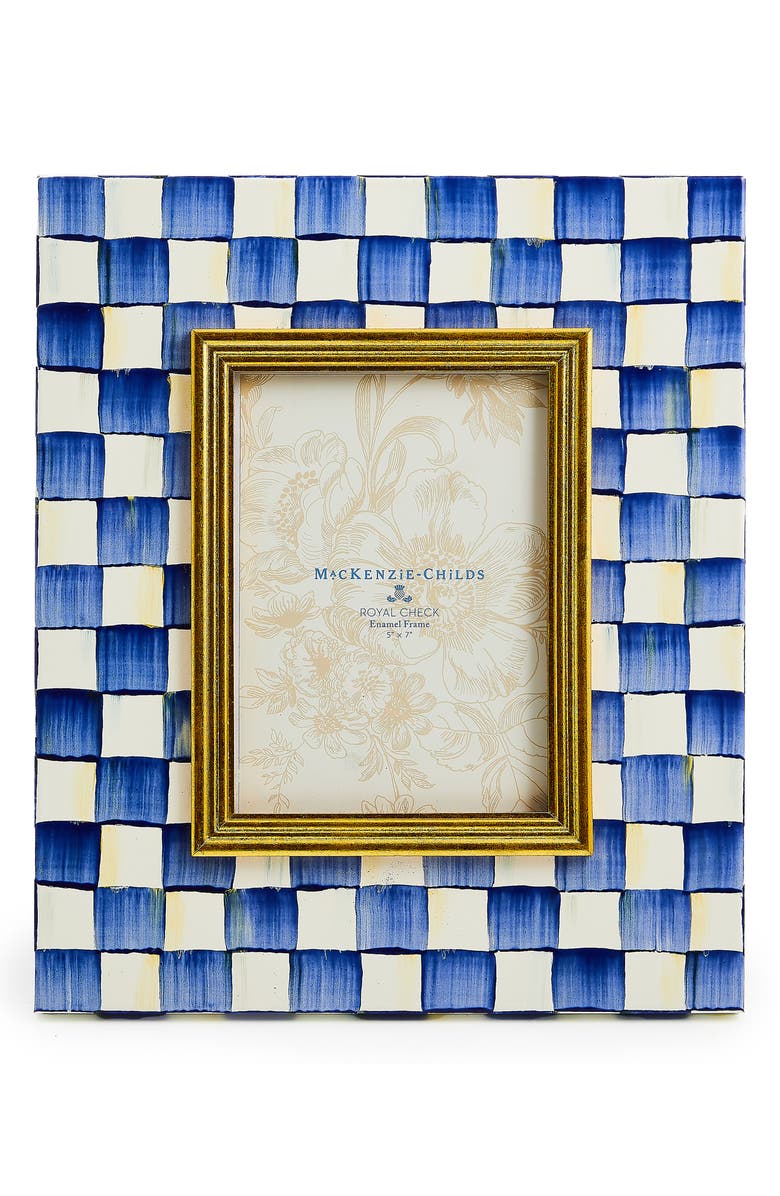 MACKENZIE CHILDS Royal Check Enameled Steel 5 x 7-Inch Picture Frame, Main, color, Blue/ White
