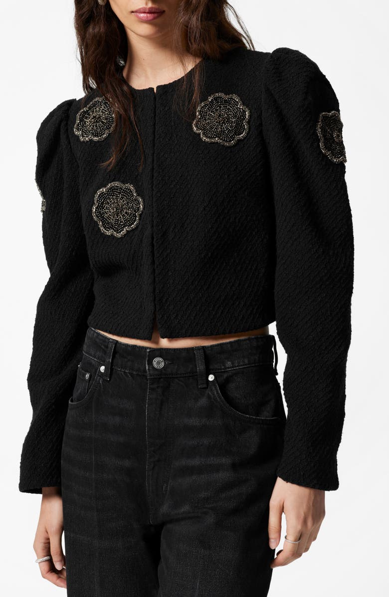 & Other Stories Embellished Crop Tweed Jacket, Main, color, Black Dark