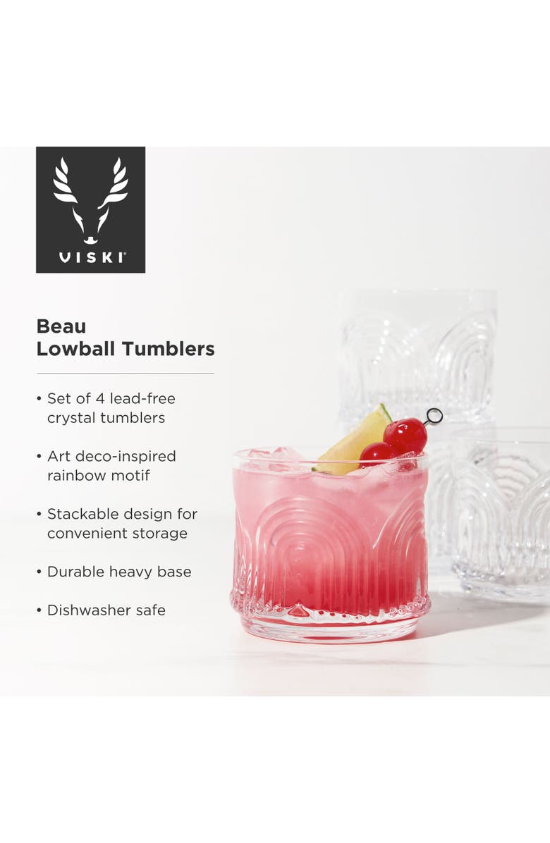 Viski Beau Crystal Lowball Tumblers Set of 4, Alternate, color, Clear