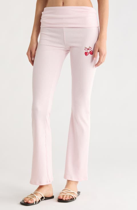 Cherry High Waist Foldover Rib Pants