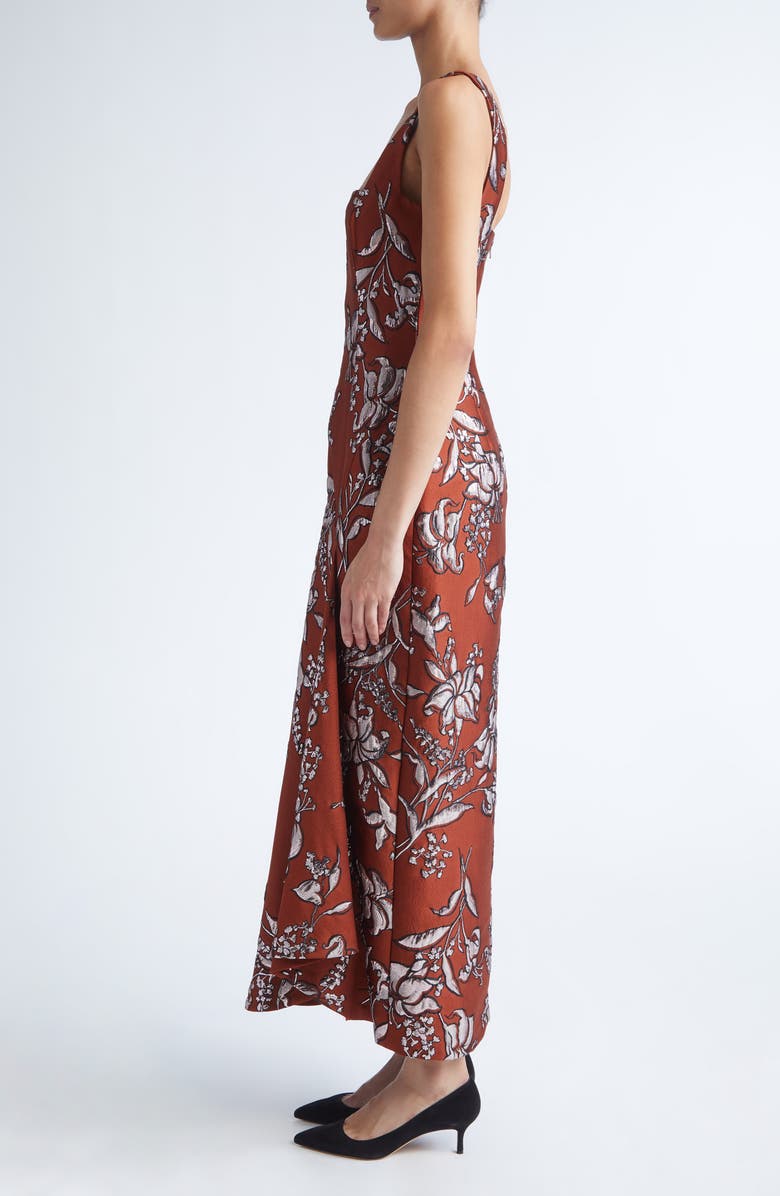 Lela Rose Metallic Floral Brocade Gown, Alternate, color, Brick