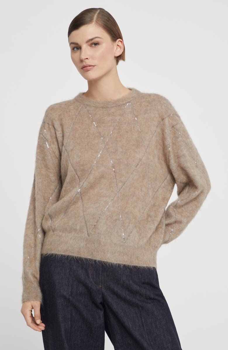 Brunello Cucinelli Sweater with Dazzling Argyle Embroidery, Alternate, color, 