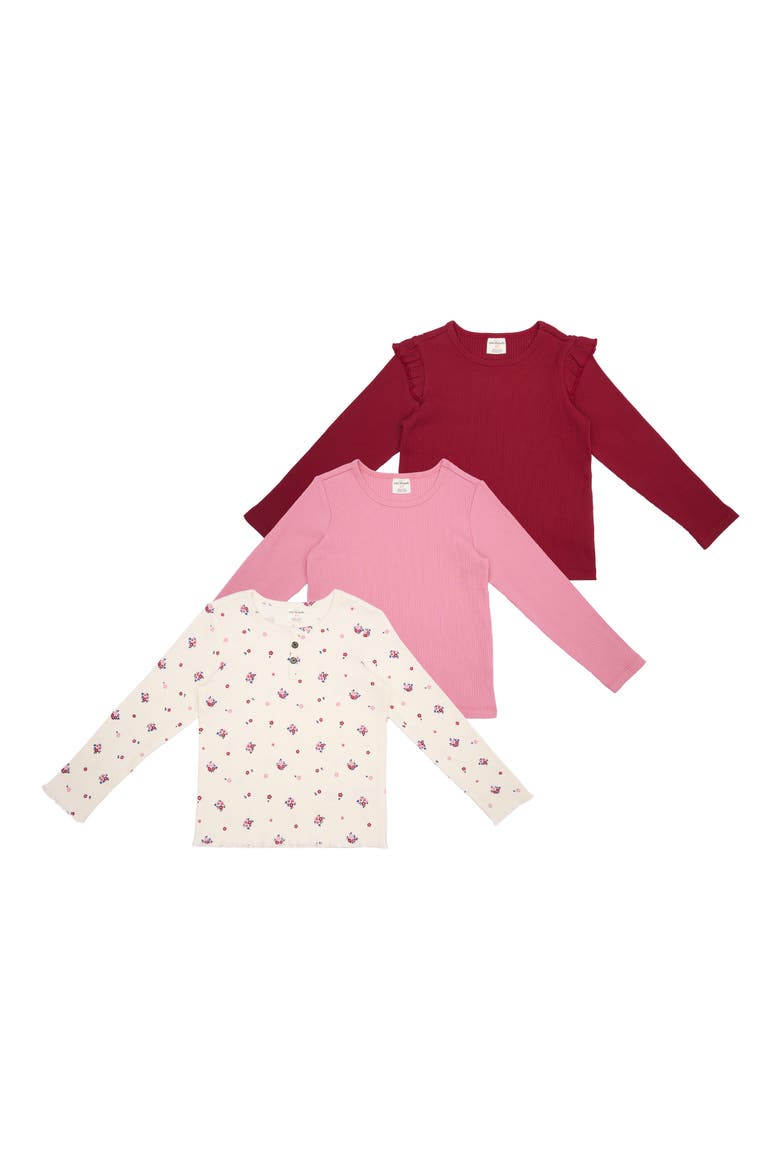 Kids' 3-Pack Rib Long Sleeve Shirt Set, Main, color, FLORAL