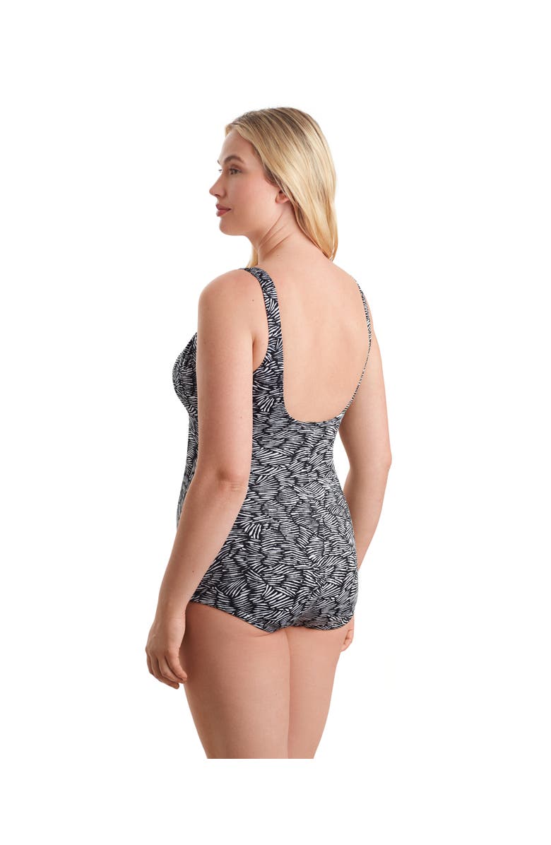 ShapeSolver Sport Shirred Front Girl Leg Chlorine Resistant One-Piece Swimsuit, Alternate, color, Shifting Shape