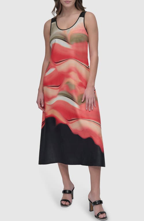 Shop Dkny Print Sleeveless Midi Dress In Brushed Marble