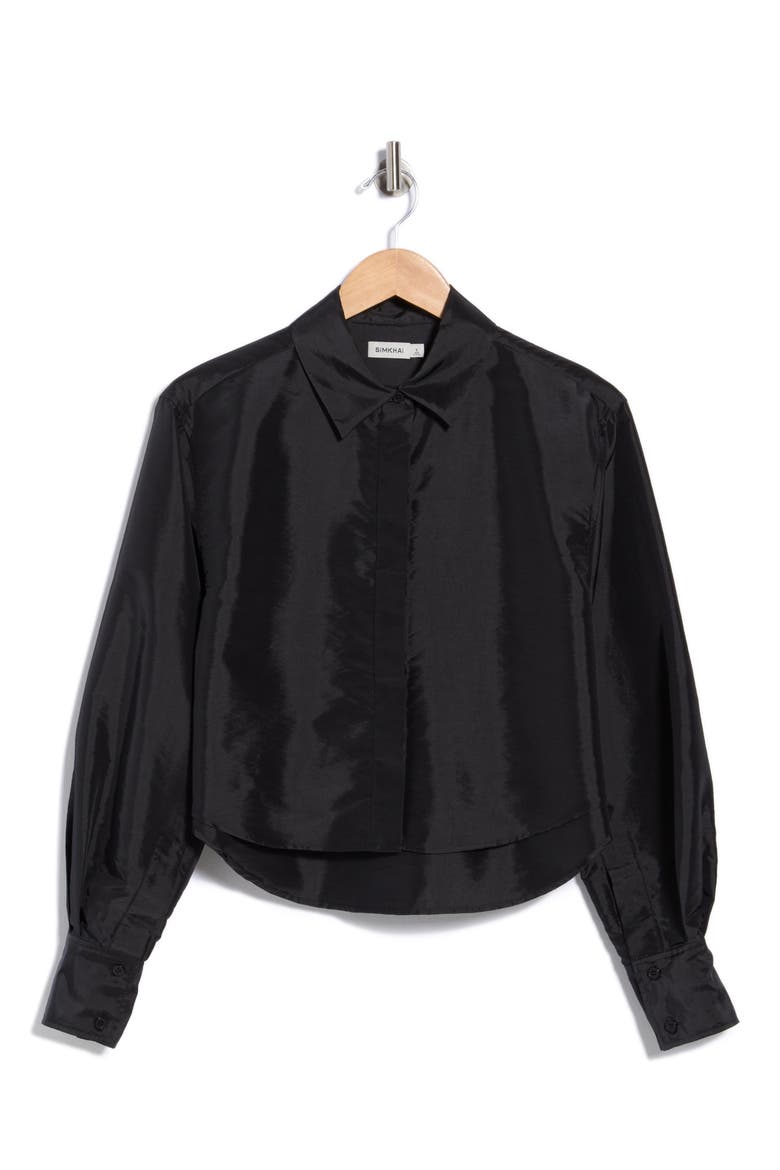Renata Cropped Button Down Shirt, Main, color, BLACK