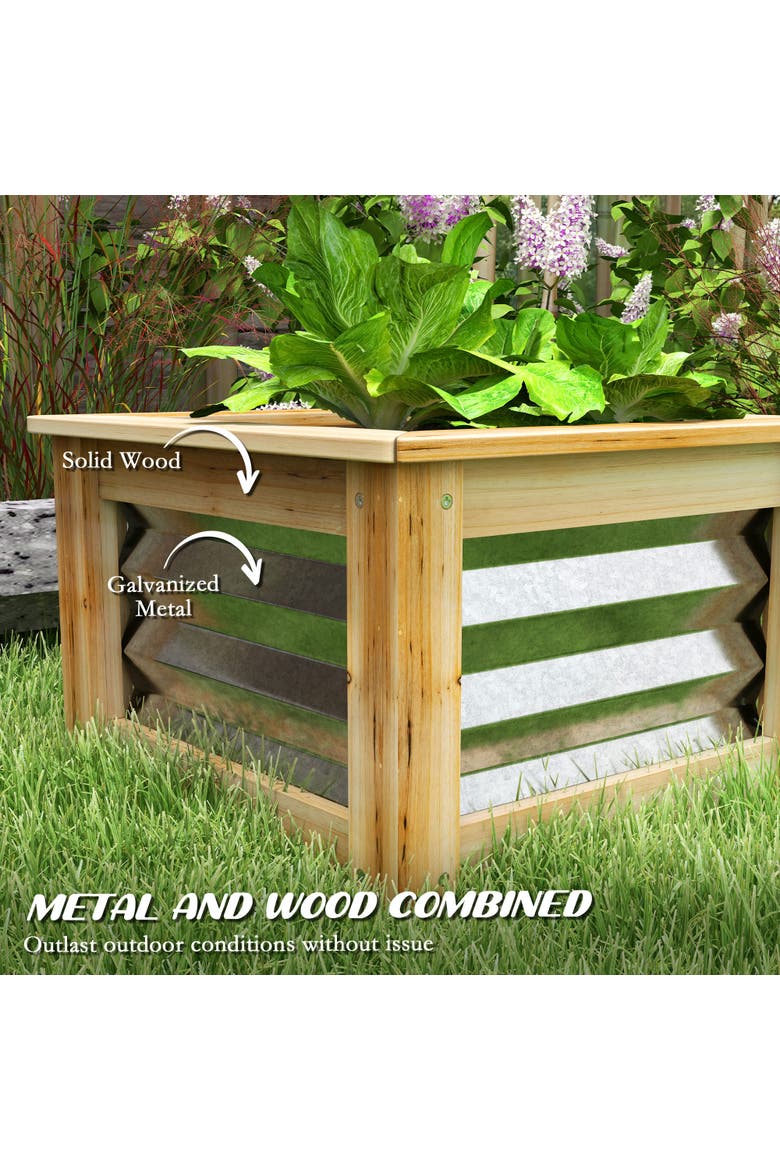 Raised Set of, Stock Tanks for Growing Flowers, Metal Reinforced with Wood, Planters for Plants, Alternate, color, Natural and Silver