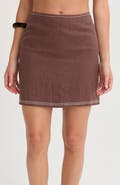 CRESCENT Embroidered Contrast Stitch Linen Mini Skirt
