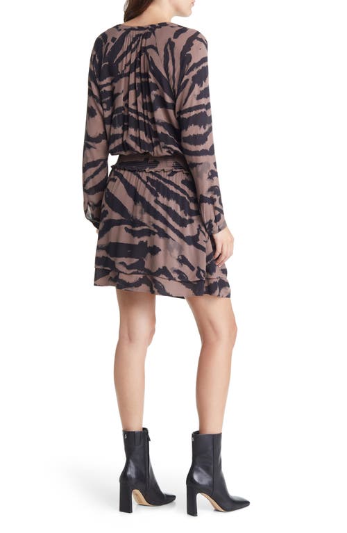 Rails Jasmine Tiger Stripe Smocked Waist Long Sleeve Dress In Mocha Bengal