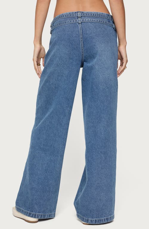 Edikted Livia Double Belted Low Rise Wide Leg Jeans In Blue