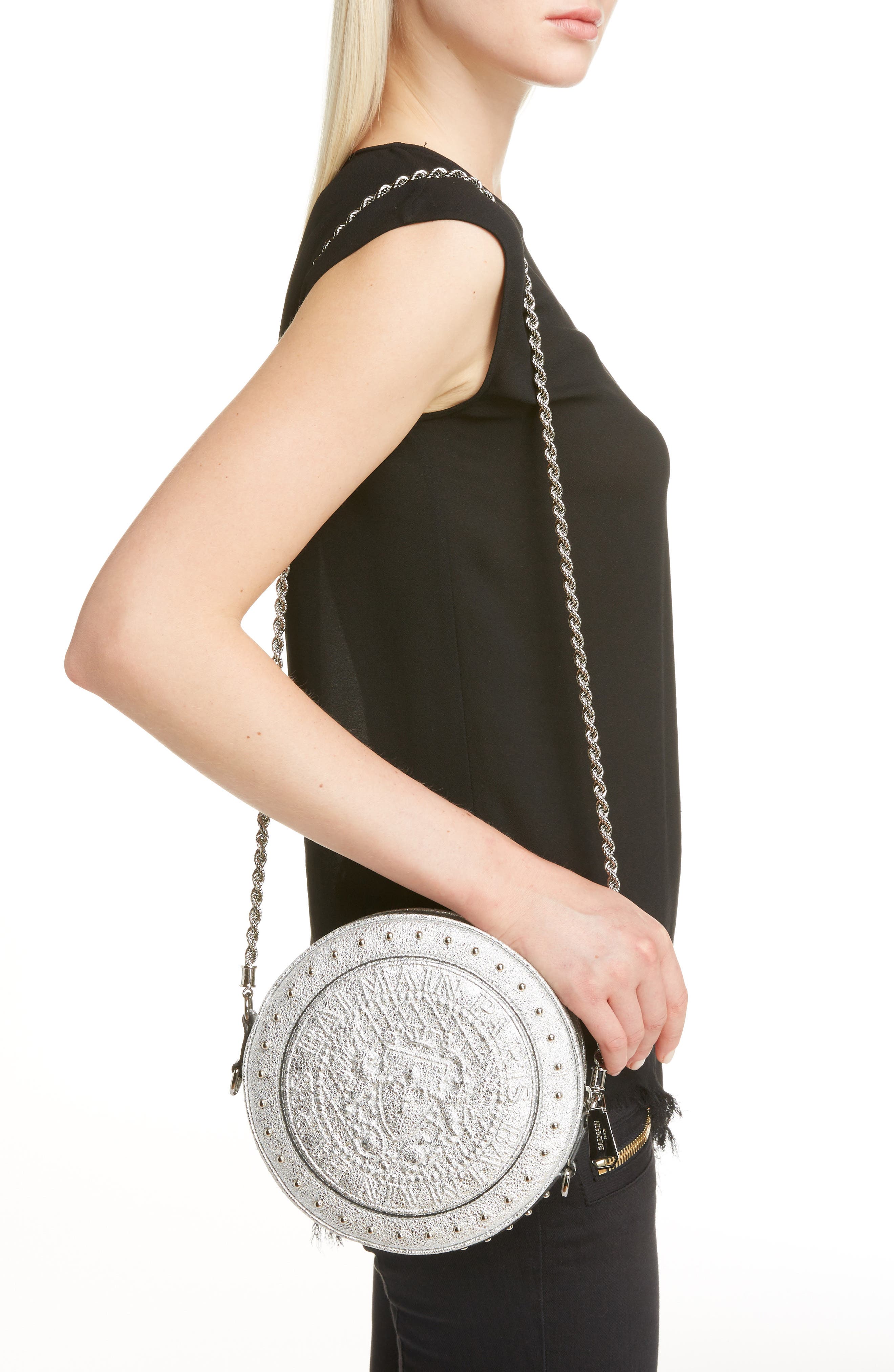 Balmain Renaissance Leather Crossbody Bag, Alternate, color, 