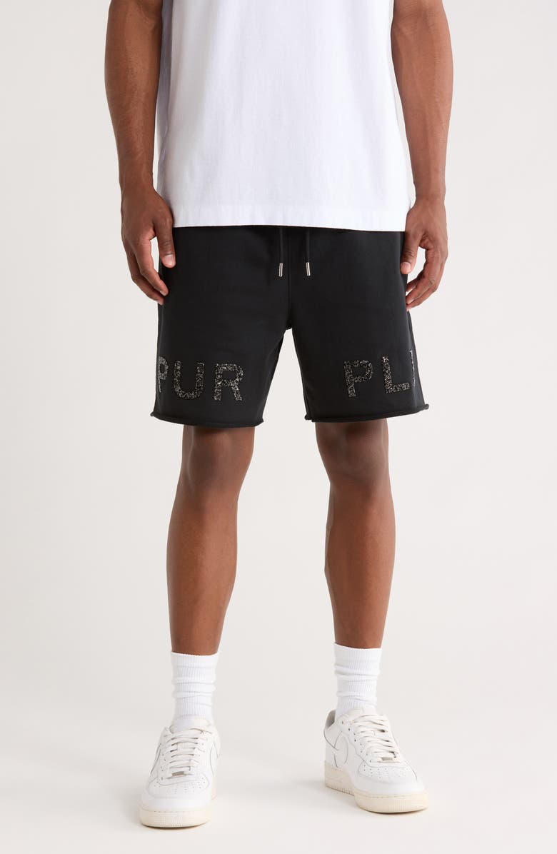 PURPLE BRAND Beaded Logo French Terry Shorts, Main, color, Black