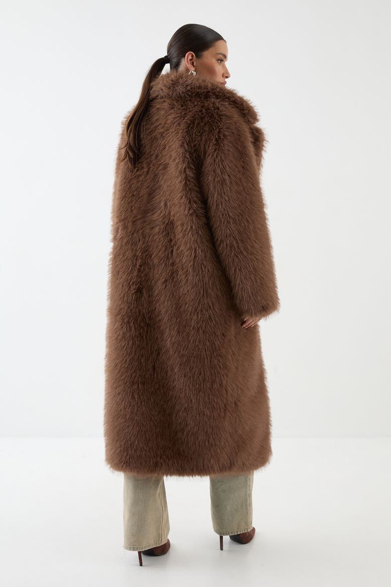Long Faux Fur Wide Collar Coat, Alternate, color, Brown