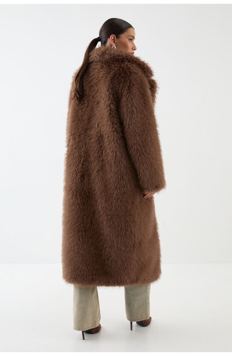 MissPap Long Faux Fur Wide Collar Coat, Alternate, color, Brown