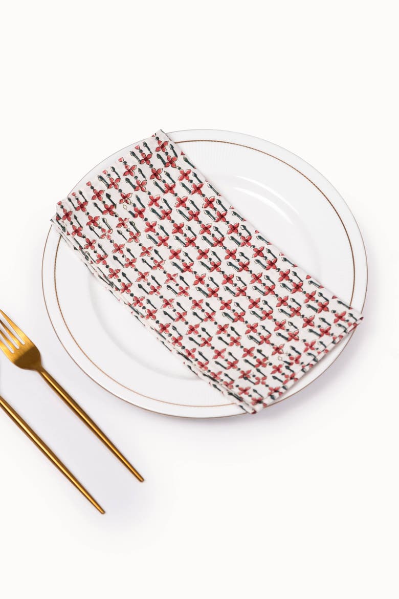 Mosaic Block Print Napkins Set of 4, Alternate, color, Crimson