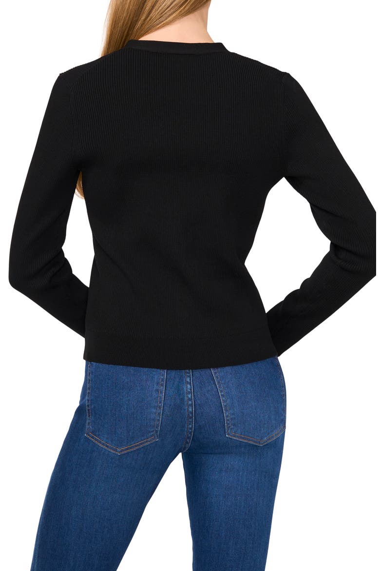 Rib V-Neck Cardigan, Alternate, color, RICH BLACK