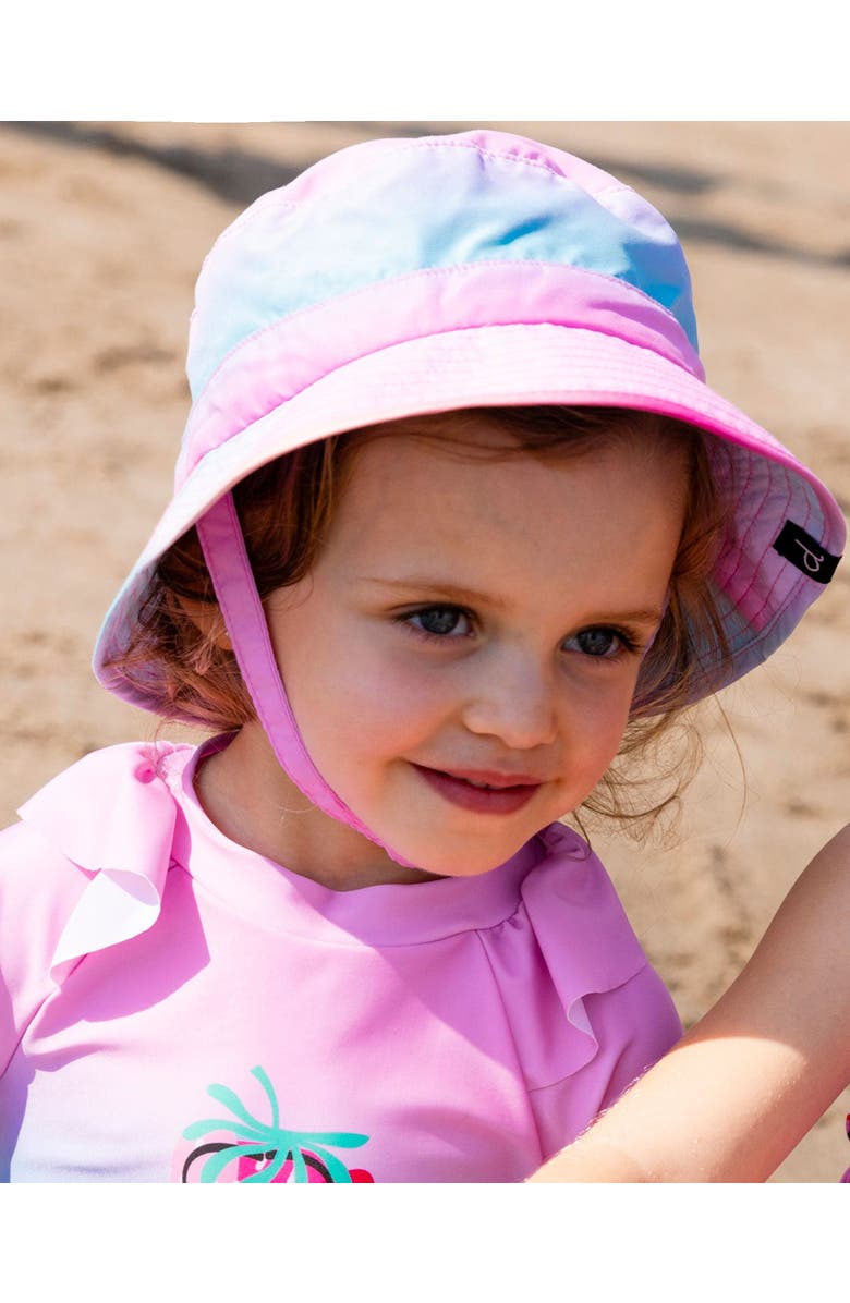 Deux par Deux Little Girl's Printed Beach Sun Hat Pink, Orange, And Turquoise, Alternate, color, Pink, Orange, And Turquoise