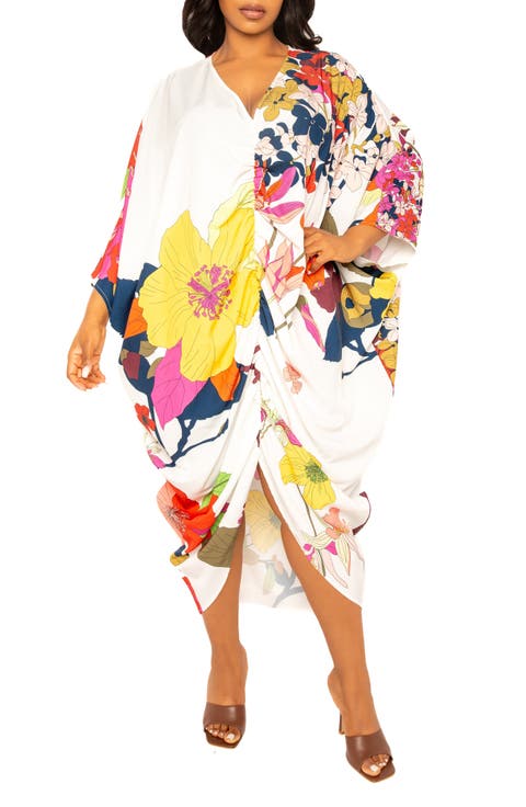 Print Cinch Waist Caftan Dress (Plus Size)