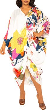BUXOM COUTURE Print Cinch Waist Caftan Dress