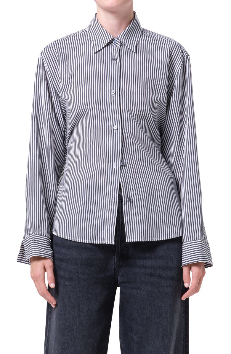 AGOLDE Theo Stripe Crop Back Shirt, Main, color, Solene Stripe